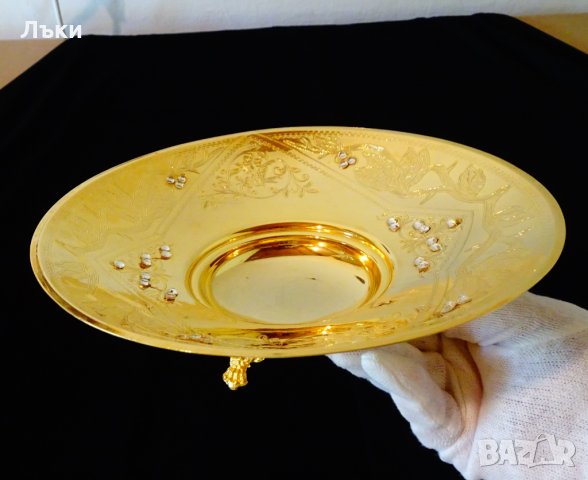 Английска фруктиера 24k Gold,скъпоценни камъни. , снимка 4 - Антикварни и старинни предмети - 29421074