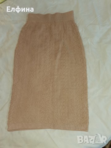 Мек, дебел комплект от блуза и пола в цвят капучино, снимка 2 - Поли - 37551790