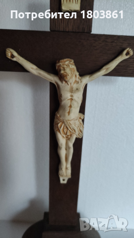 Настолен кръст Разпятие Христово от дърво и порцелан, снимка 3 - Антикварни и старинни предмети - 44701689