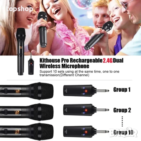 Безжични микрофони Kithouse K380S 2,4 GHz, безжичен микрофон за пеене, DJ, караоке, партита, снимка 4 - Микрофони - 50494956