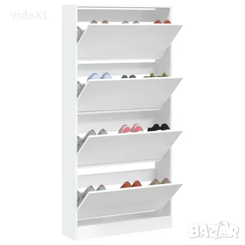 vidaXL Шкаф за обувки с 4 флип чекмеджета бял 80x21x163,5 см, снимка 4 - Скринове - 56146709
