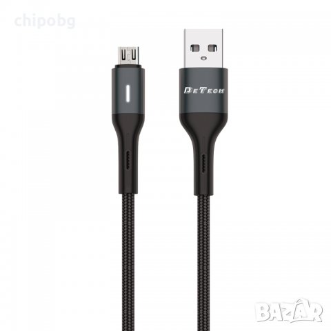 Кабел за данни DeTech DE-C38M, Micro USB, 1.0m, Черен, снимка 1 - USB кабели - 37552808