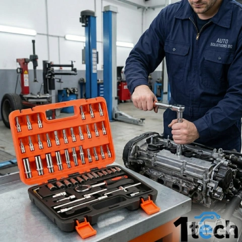  Професионален комплект инструменти 1TECH HT-53, Гедоре 53 части, Тресчотка, Дълбоки вложки, В куфар, снимка 8 - Други инструменти - 53974797