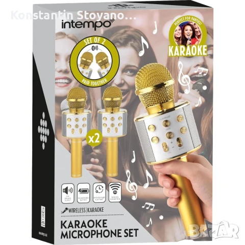 Комплект от 2 безжични златисти караоке микрофона Intempo