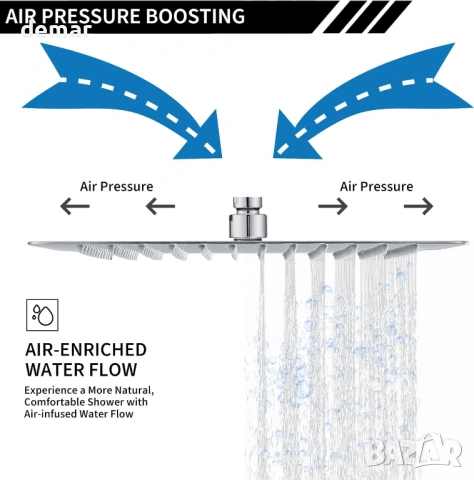 Душ глава тип „Rain“ квадратна 30x30 см - фиксирана душ глава от неръждаема стомана 304, хром, снимка 5 - Душове - 53961083