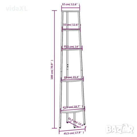 vidaXL Ъглова етажерка с 5 рафта Тъмнокафяво и черно 45,5x31,5x180 см, снимка 8 - Етажерки - 56147063