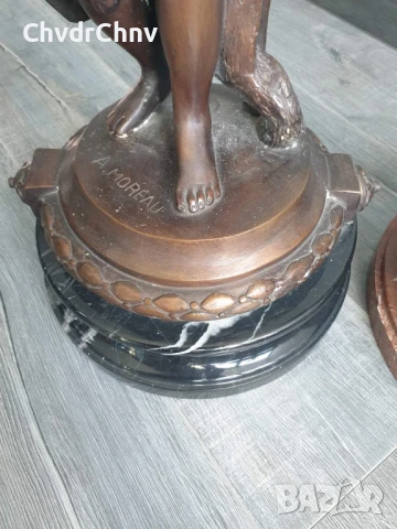 Moreau статуетки 76см-40кг/2бр чифт стари големи бронзови скулптури/фигура на ловец-рибар, снимка 12 - Антикварни и старинни предмети - 51324590