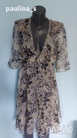 Японска коприна - рокля със сребристи декорации във флорален принт "EKseption"/ японска коприна, снимка 1 - Рокли - 29698288
