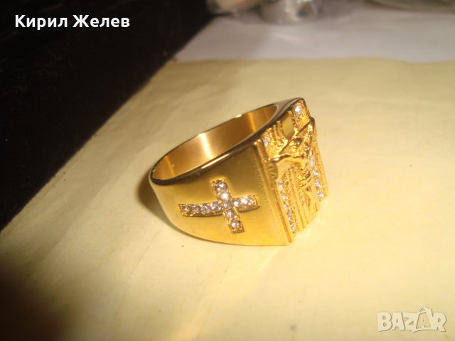 ПОЗЛАТЕН КРЪСТООБРАЗЕН ПРЪСТЕН с ЦИРКОНИ НОВ БЛАГОРОДНА НЕРЪЖДАЕМА СТОМАНА МНОГО КРАСИВ 25021, снимка 8 - Пръстени - 34420859