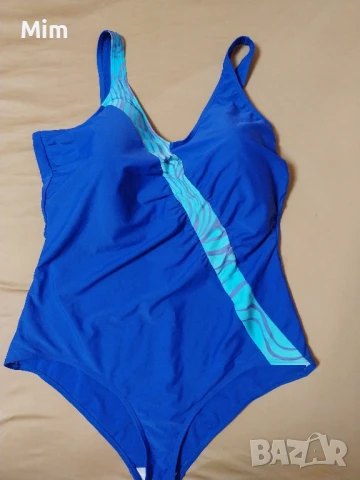 2XL Син цял бански със светло синя ивица