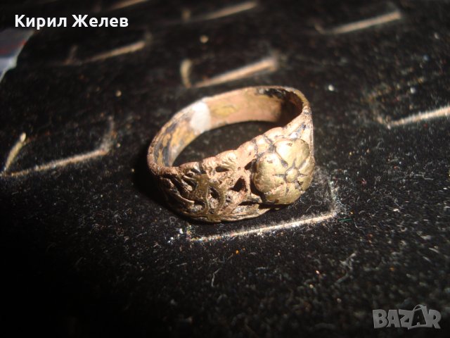 СТАРИНЕН ФЛОРАЛЕН ПОЗЛАТЕН СРЕБЪРЕН МАЙСТОРСКИ РЪЧНО РАБОТЕН ПРЪСТЕН АРТ-ДЕКО УНИКАТ 17076, снимка 6 - Антикварни и старинни предмети - 31196160