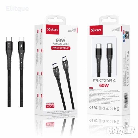 USB-C ,кабел за бързо зареждане,60W, 1 Метър , SJX199CC, снимка 4 - Друга електроника - 52840175