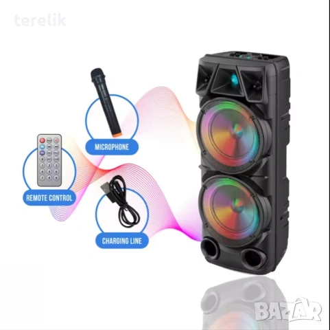 №1 Нова ZQS 8210 2х8 120W 6500mah 2 микрофона ПРЕНОСИМА КАРАОКЕ КОЛОНА, снимка 12 - Аудиосистеми - 53165227