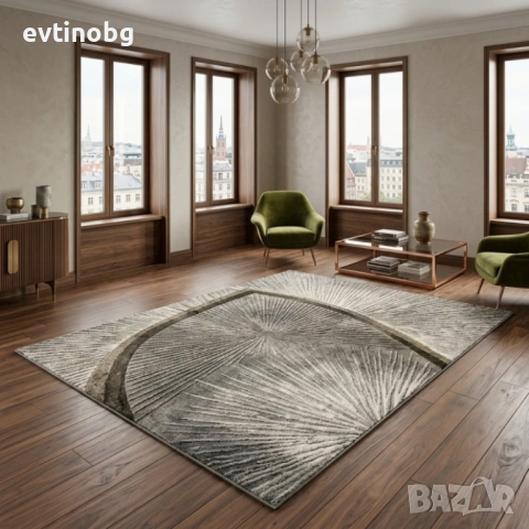 Луксозен Килим "Графит и Злато" 120х160см – Стилни Златисти пръски с 3D ефект, Противоплъзгащ и Миещ, снимка 3 - Килими - 53882977