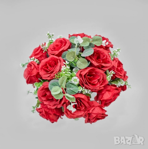 Изкуствени букети с рози и евкалиптови листа – Елегантна украса с дълготраен ефект, снимка 3 - Други стоки за дома - 52137809