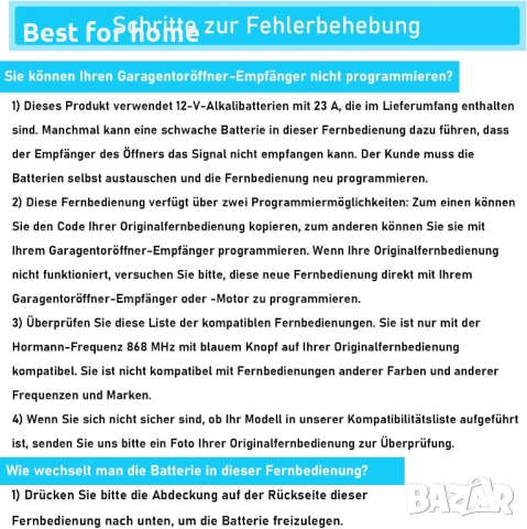Комплект от 2 дистанционни управления за гаражна врата за Hörmann HSM4-868, 2 бр, снимка 7 - Друга електроника - 54191728