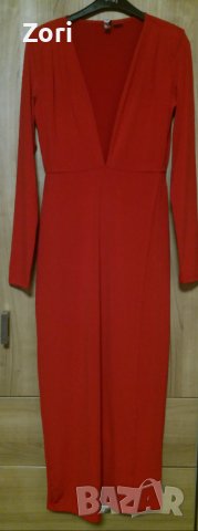Дълга червена рокля с дълбоко деколте, снимка 1 - Рокли - 38505769