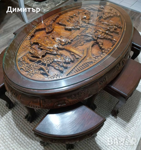 Антикварна японска маса с 6 стола от черешово дърво , снимка 5 - Маси - 52344134