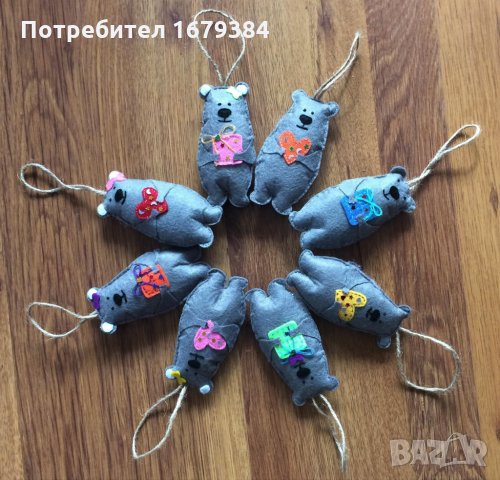 Коледна декорация / Коледни играчки за елха от филц ръчна изработка мече , снимка 2 - Декорация за дома - 34270400