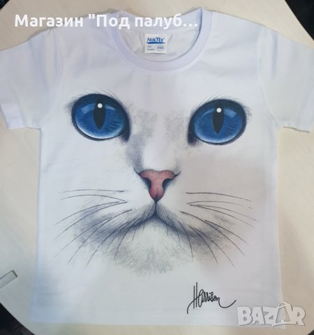Нова детска тениска с 3D принт Котка със сини очи, снимка 2 - Детски тениски и потници - 29899013