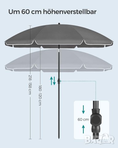 Плажен чадър / Градински Чадър с чупещо се рамо GPU065G01, снимка 3 - Градински мебели, декорация  - 42887548