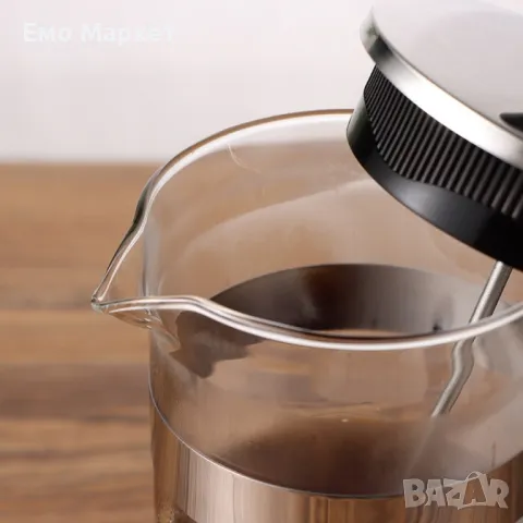 Стъклена френска преса с топлоустойчиво стъкло и филтър, 600 мл , снимка 4 - Други - 48875068