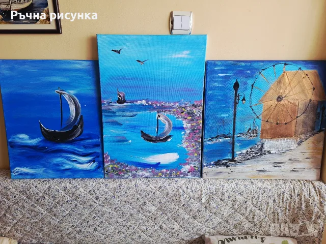 Три големи морски авторски картини на обща цена 150 евро трите 