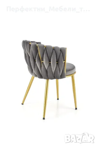 Луксозен стол кресло златни крака в сива нежна дамаска налични, снимка 6 - Столове - 47882912