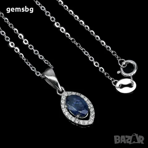 Висулка с естествен сапфир и цирконий, снимка 3 - Колиета, медальони, синджири - 47355167