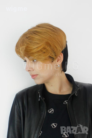 Къса перука от ЕСТЕСТВЕН косъм в русо и черно с бретон Регина, снимка 6 - Аксесоари за коса - 44616094