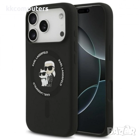 Оригинален кейс Karl Lagerfeld Silicone Double Heads And Circle MagSafe, За iPhone 17 Pro (6.3), Чер