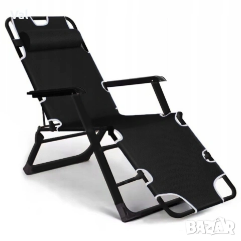 Сгъваем градински шезлонг с мека ватирана възглавница, дишаща материя, регулируем, 178см