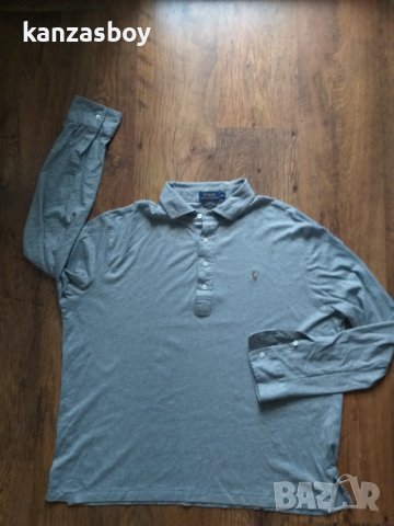 polo ralph lauren grey men's polo long sleeve - страхотна мъжка блуза КАТО НОВА ХЛ, снимка 3 - Блузи - 42515126
