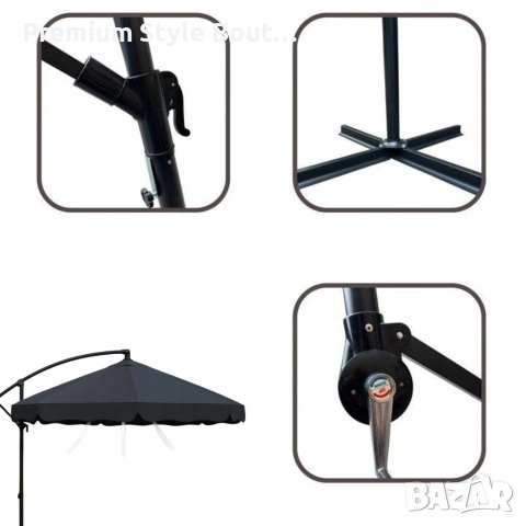 Голям градински чадър със странична стойка, Ø 350 см, UV защита, Водоустойчив + Покривало, снимка 11 - Градински мебели, декорация  - 53923357