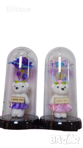 Вечна роза в стъкленица с мече с поличка и лед светлина , снимка 2 - Други стоки за дома - 52904074