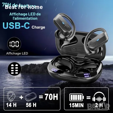 2026 Безжични спортни Bluetooth слушалки, 5.4 Безжични слушалки с HiFi стерео, Слушалки за бягане, снимка 4 - Bluetooth слушалки - 55932374
