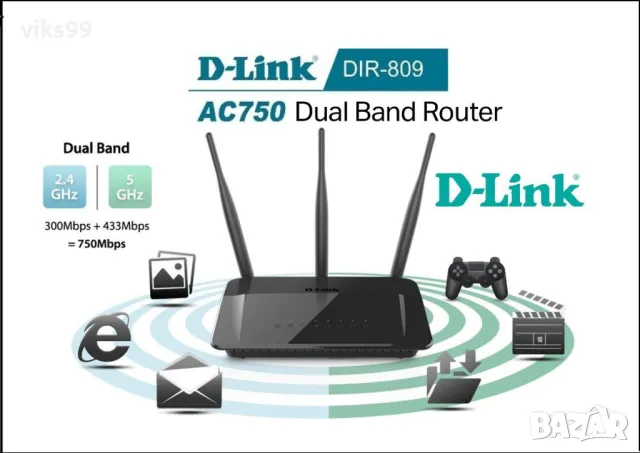WiFi Рутер D-Link DIR-809 Dual Band AC750, снимка 1