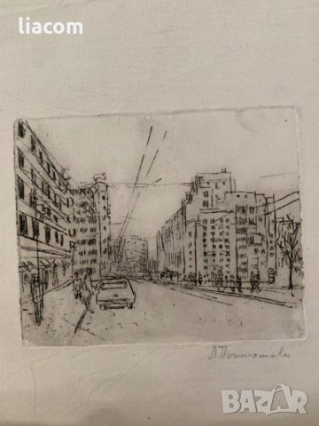 ЛЮДМИЛА ПОПТОШЕВА ранна работа офорт градски пейзаж, снимка 1