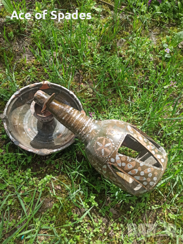 Голям Античен Стар Османски Турски Керамичен Свещник Печка  , снимка 8 - Антикварни и старинни предмети - 36309901