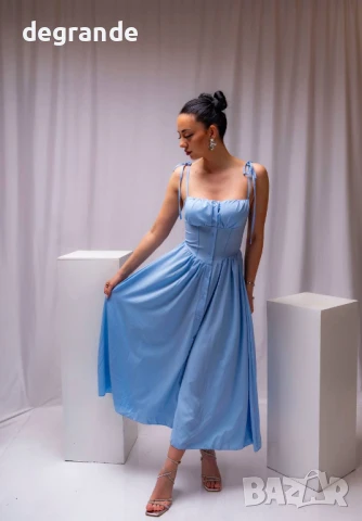 Синя елегантна дамска рокля 