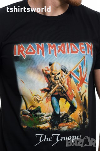 Нова мъжка тениска с дигитален печат на музикалната група IRON MAIDEN - The trooper , снимка 2 - Тениски - 28263660
