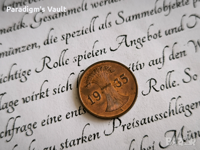 Райх монета - Германия - 1 пфениг | 1935г.; серия A, снимка 2 - Нумизматика и бонистика - 44683837