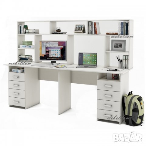 Бюро 208см. за двама с надстройка и 8 чекмеджета(код-1196), снимка 5 - Бюра - 29265094