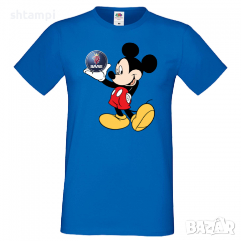 Мъжка тениска Mickey Mouse SAAB Подарък,Изненада,Рожден ден, снимка 2 - Тениски - 36577526