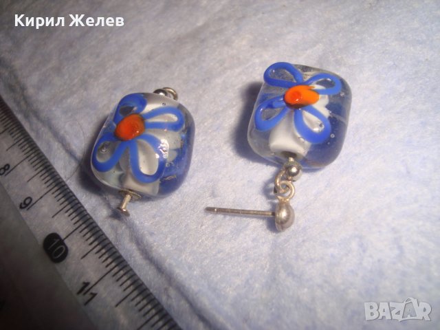 СТАРИ СРЕБЪРНИ ФЕШЪН АРТ ОБЕЦИ от ЦВЕТНО ВЕНЕЦИАНСКО СТЪКЛО МУРАНО РЪЧНА ИЗРАБОТКА 32652, снимка 5 - Обеци - 38351897