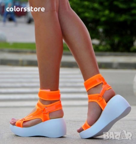 Сандали на плаформа - оранжев лак с бяло ходило - SK017, снимка 2 - Сандали - 36225573