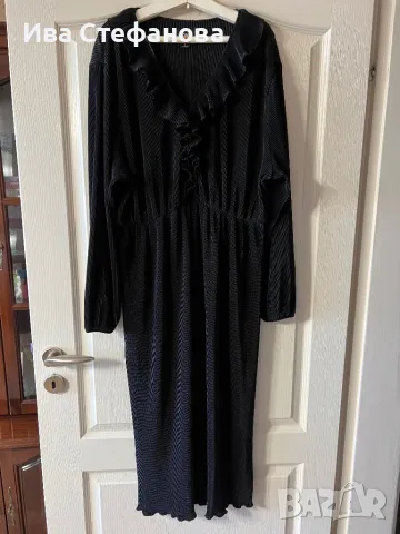 Разкошна нова черна еластична ситно плисе плисирана солей дълга елегантна рокля , снимка 5 - Рокли - 47596848