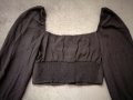 Parallel Lines къса дамска блуза с дълги буфан ръкави в черен цвят р-р M, снимка 14