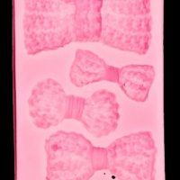 4 големи пандели панделки пандела плетиво плетени силиконов молд форма фондан шоколад декор, снимка 1 - Форми - 37599514