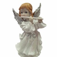 Статуетка Ahelos, Ангел с флейта, Керамика, 17 см, снимка 1 - Подаръци за кръщене - 42221427